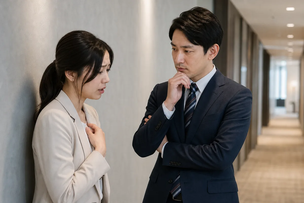 同僚から打ち明けられた弱みを聞く人物