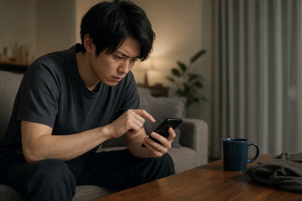 怒ったメッセージを送る直前で指を止める人物