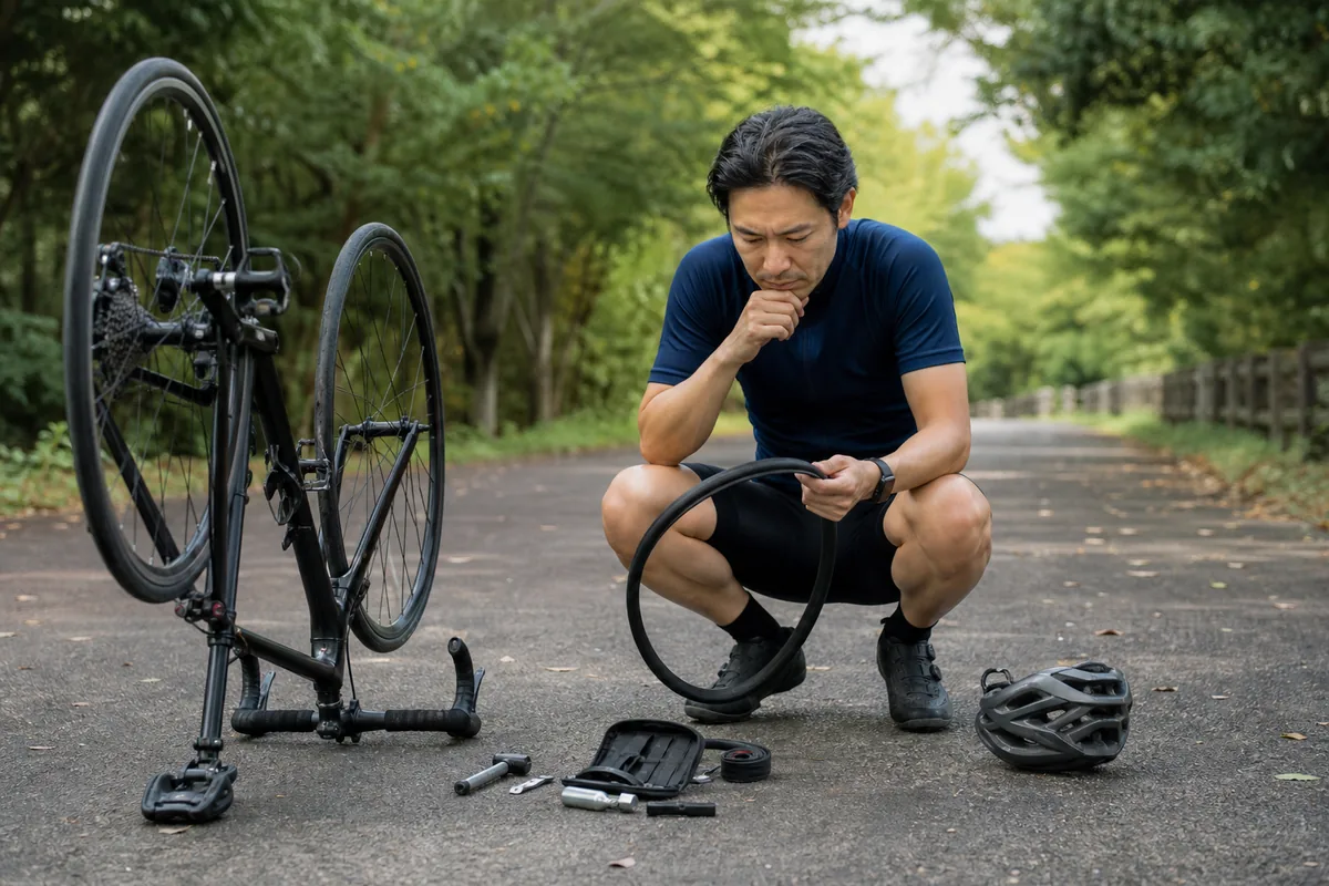 自転車の故障原因を調べ、次の対策を考える人物