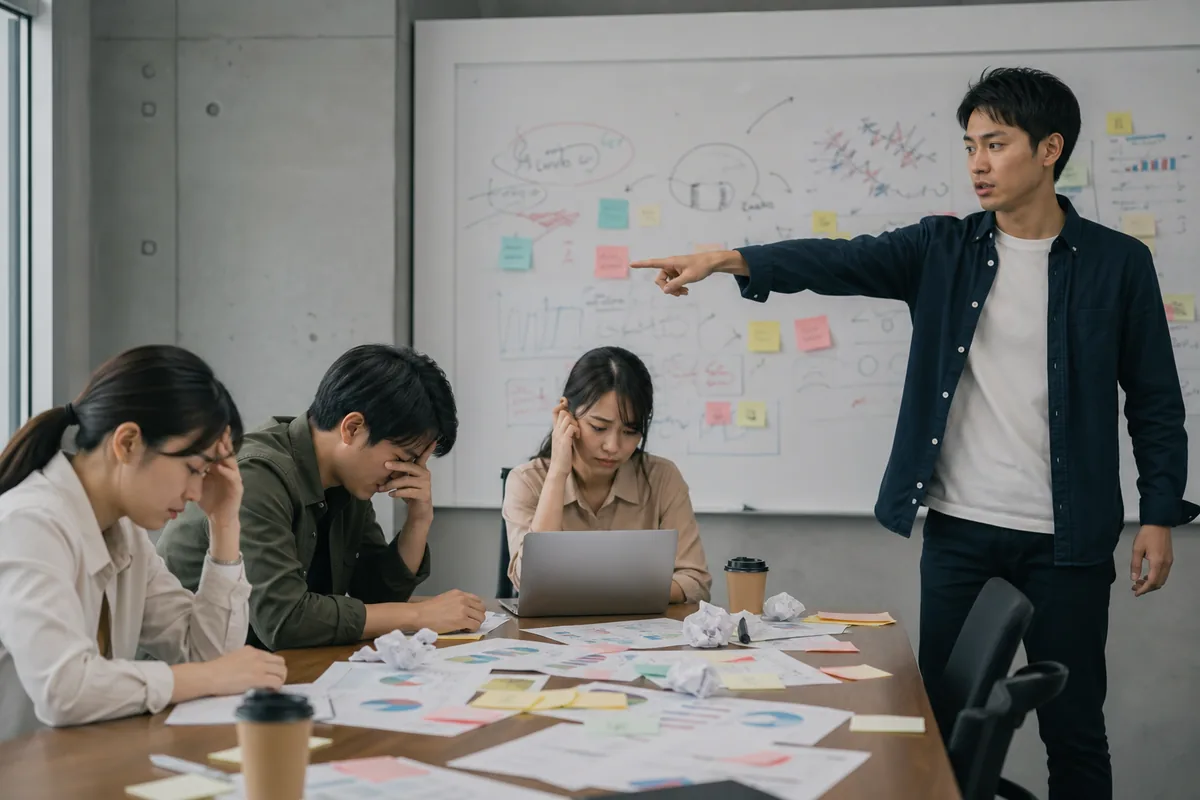 共同作業の失敗を周囲の責任として示す人物