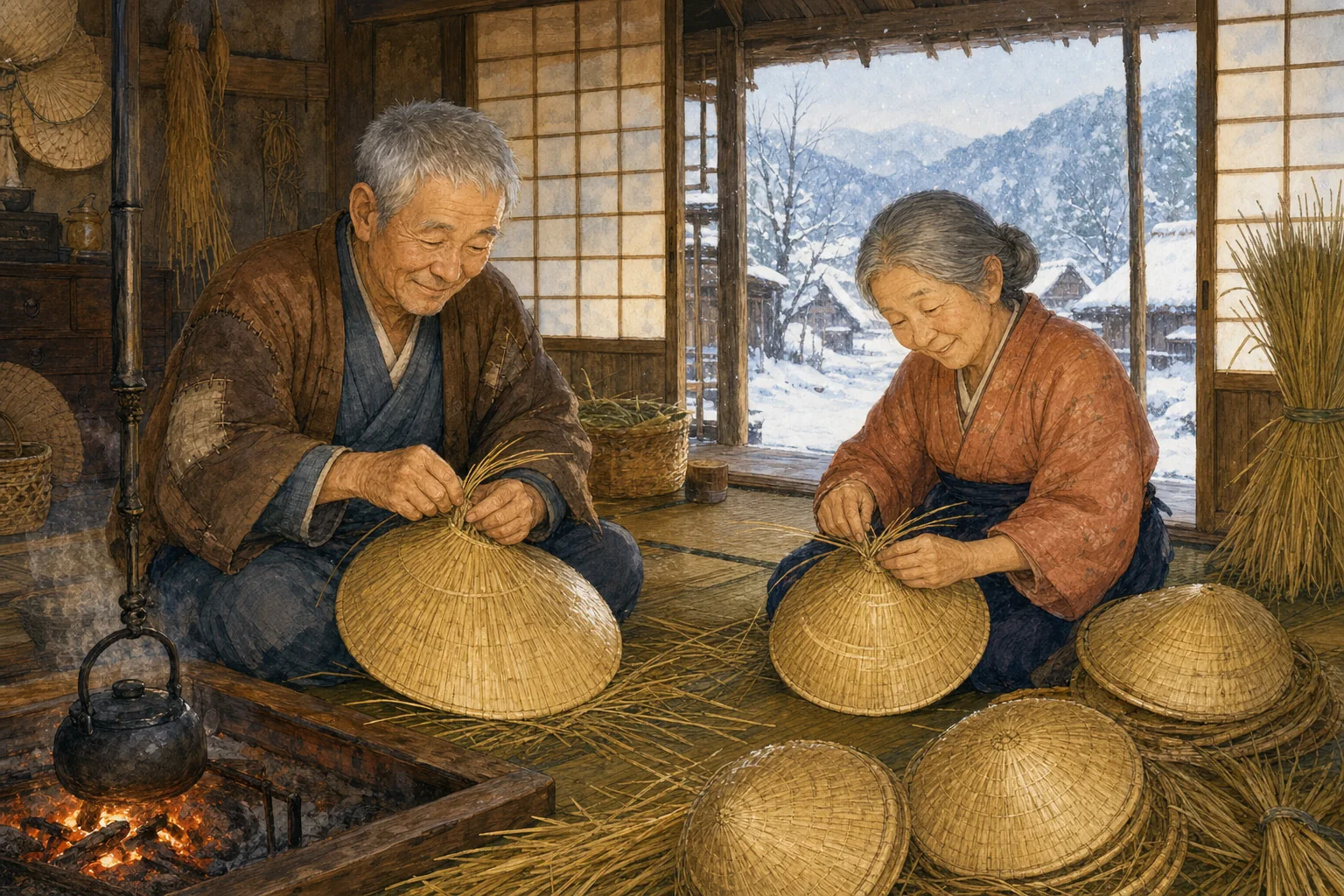 かさじぞうの読み聞かせ絵本を読む