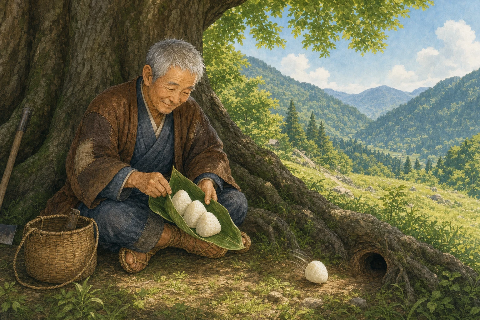 おむすび ころりんの読み聞かせ絵本を読む