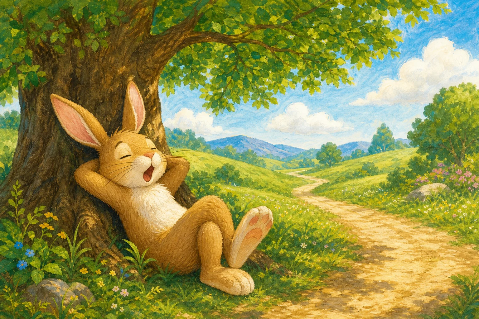 うさぎが きのしたで ひとやすみ する ところ
